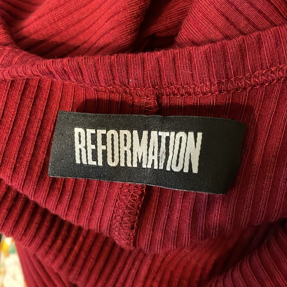 Reformation Carson Red Rib Knit Open Back Bodycon Midi Dress Size Medium - Picture 7 of 8